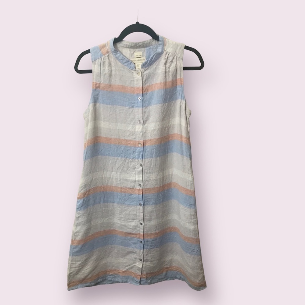 CYNTHIA Rowley Womens Linen Lagenlook Striped Sleeveless Midi Dress Size XS